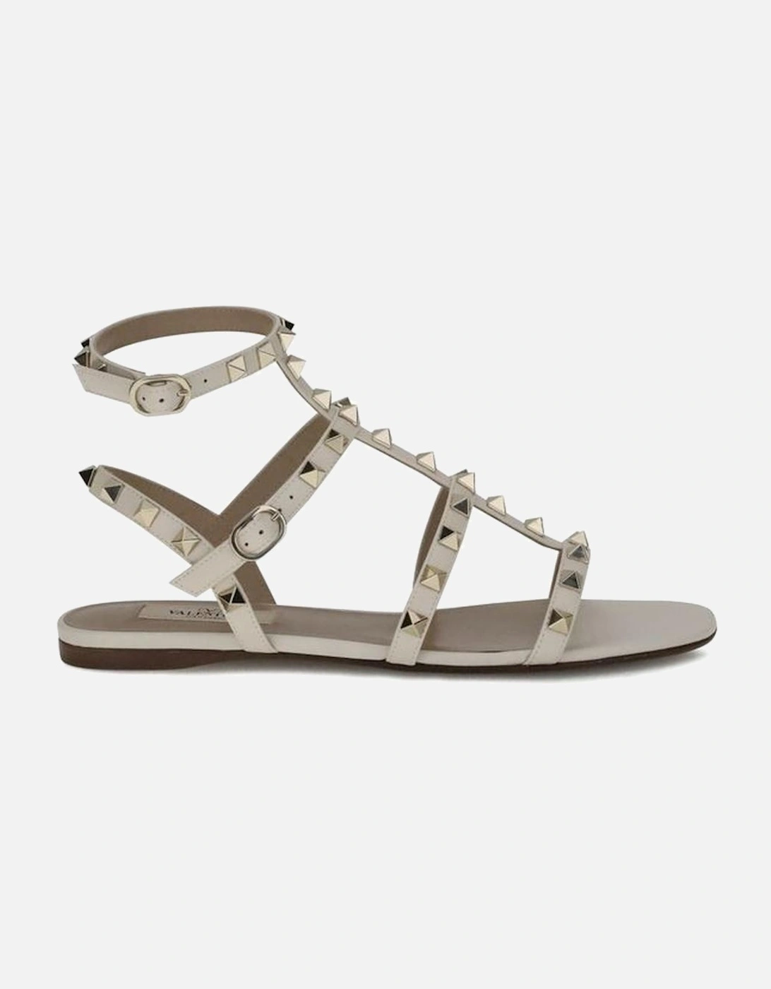Leather Rockstud Flat Sandals with Ankle Strap Women - White, 4 of 3