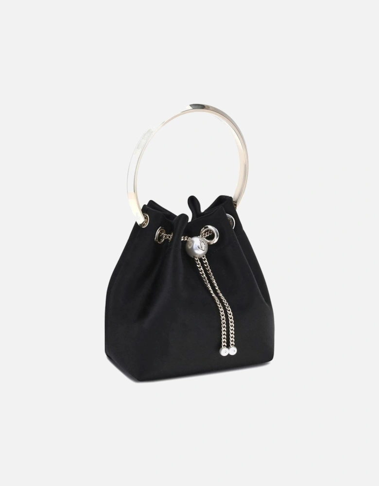 Satin Bucket Bag with Gold-Tone Bracelet Handle Women - Black Satchel