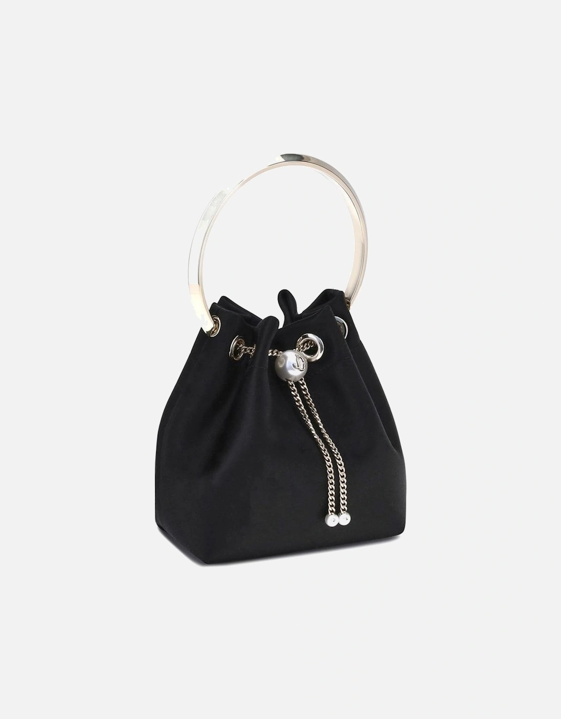 Satin Bucket Bag with Gold-Tone Bracelet Handle Women - Black Satchel