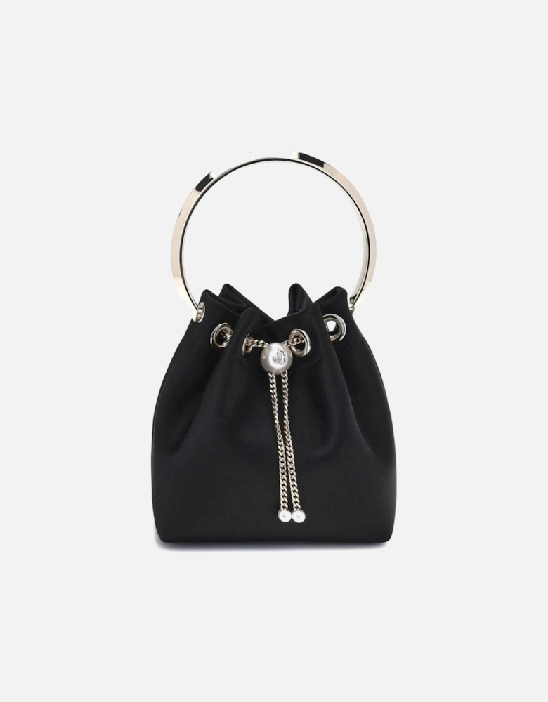Satin Bucket Bag with Gold-Tone Bracelet Handle Women - Black Satchel