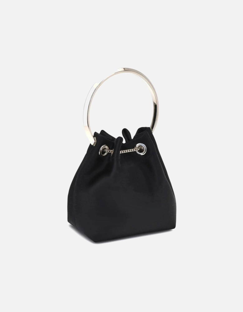 Satin Bucket Bag with Gold-Tone Bracelet Handle Women - Black Satchel