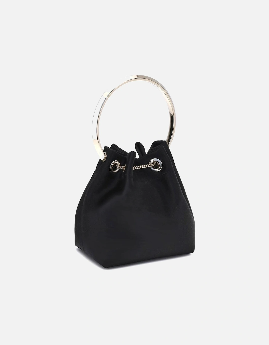 Satin Bucket Bag with Gold-Tone Bracelet Handle Women - Black Satchel