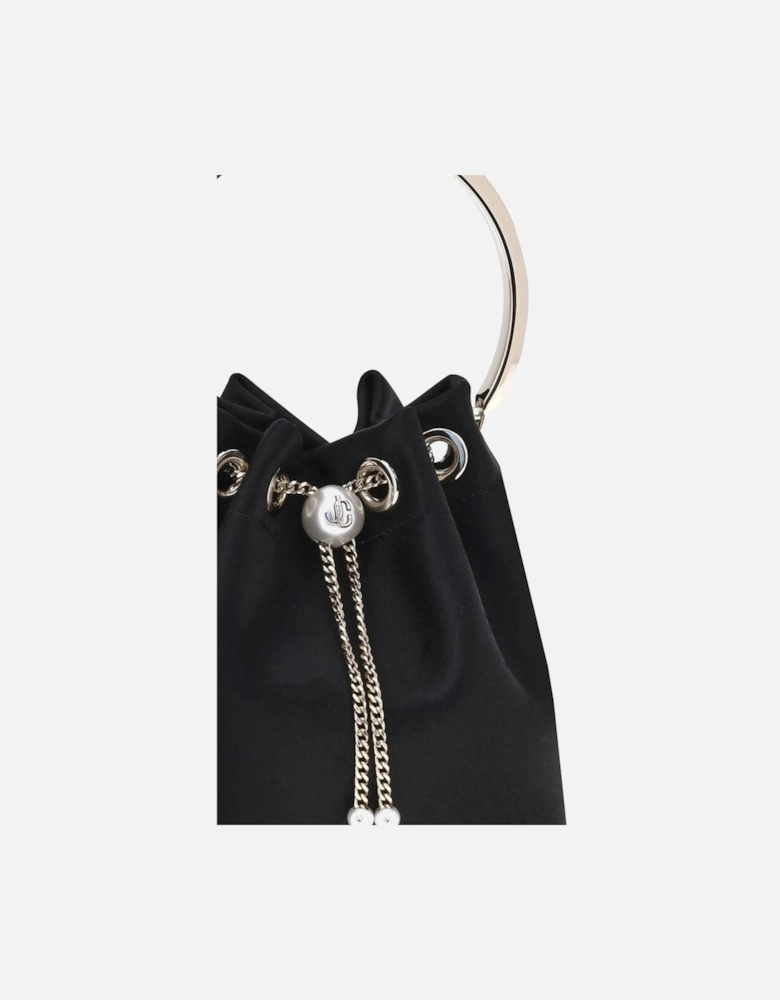 Satin Bucket Bag with Gold-Tone Bracelet Handle Women - Black Satchel