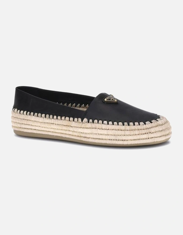Re-Nylon Espadrilles with Raffia Flatform Sole Women - Black Flat