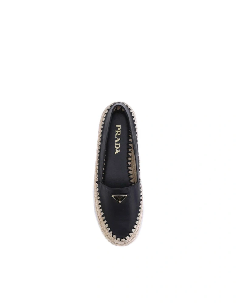 Re-Nylon Espadrilles with Raffia Flatform Sole Women - Black Flat