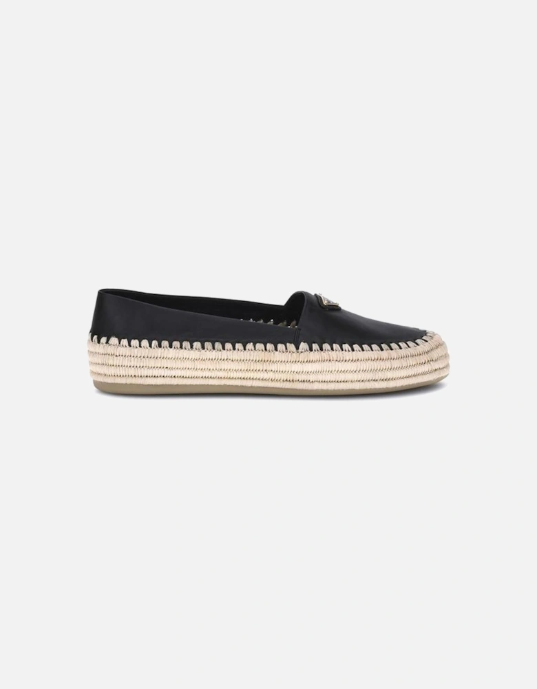 Re-Nylon Espadrilles with Raffia Flatform Sole Women - Black Flat