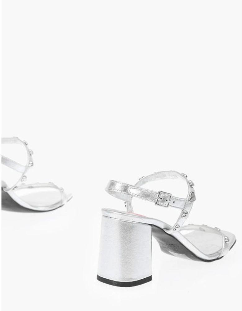 Studded Leather Peep Toe Heels Women - Silver Sandals