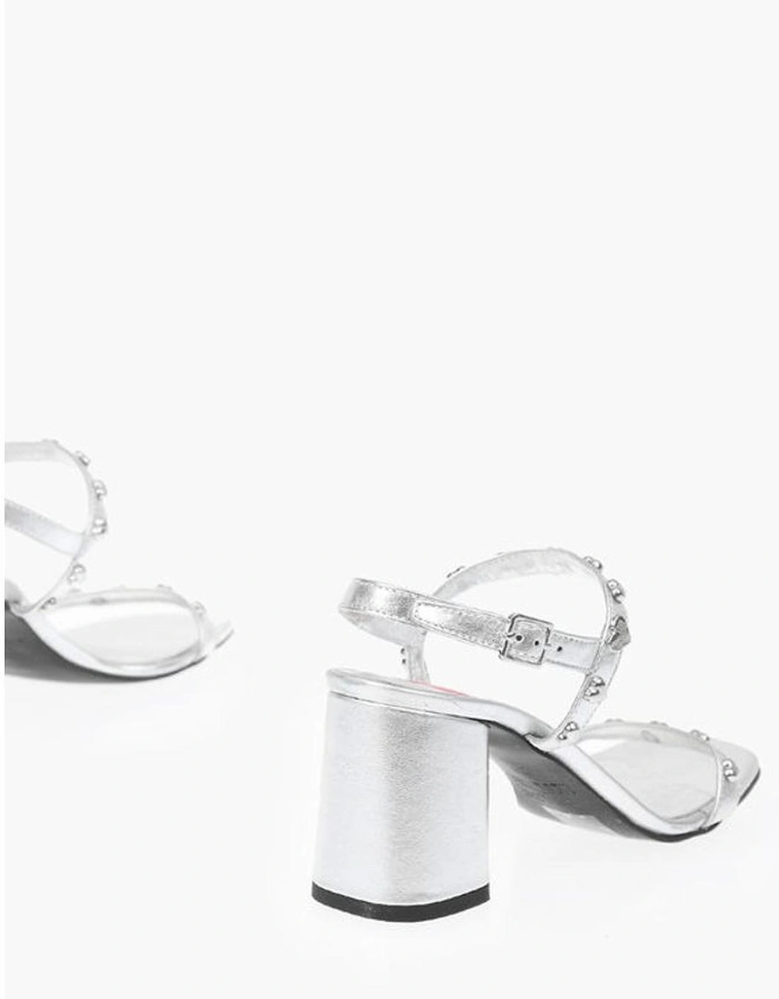 Studded Leather Peep Toe Heels Women - Silver Sandals