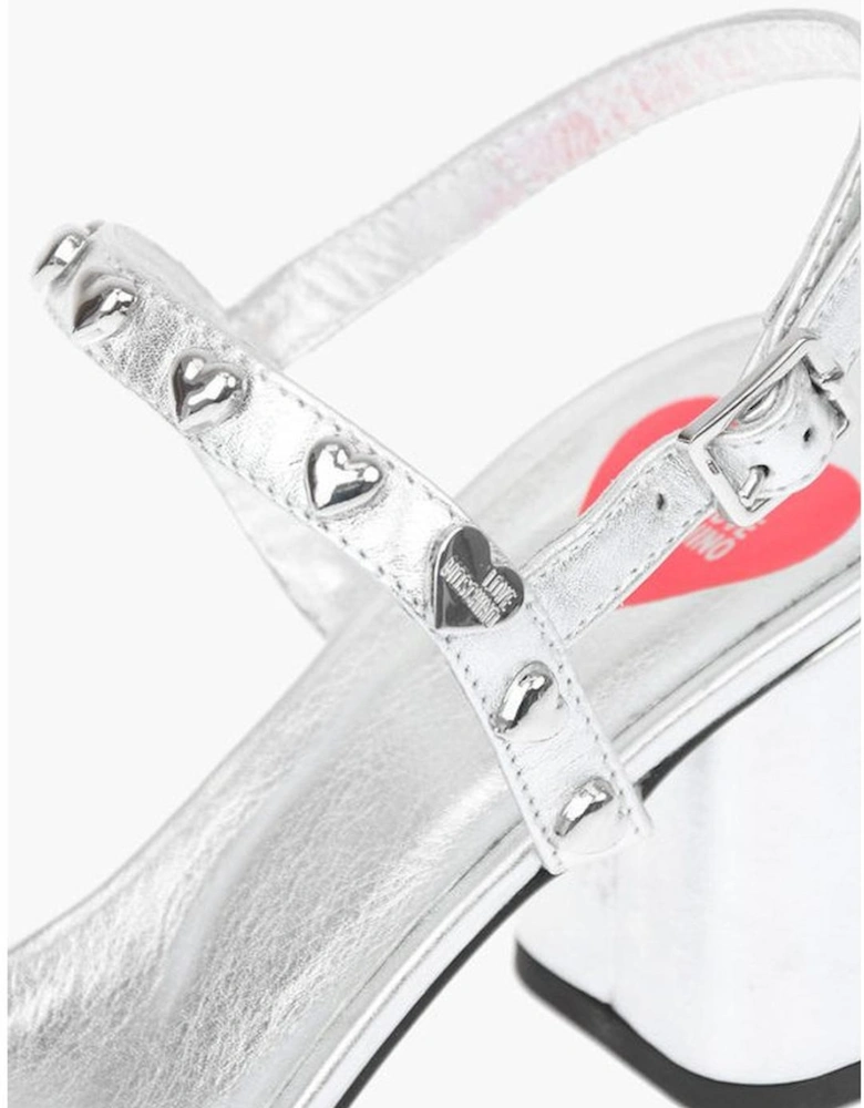 Studded Leather Peep Toe Heels Women - Silver Sandals
