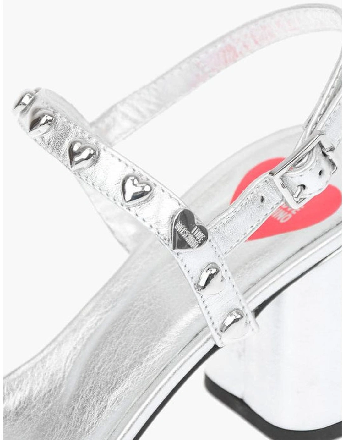 Studded Leather Peep Toe Heels Women - Silver Sandals