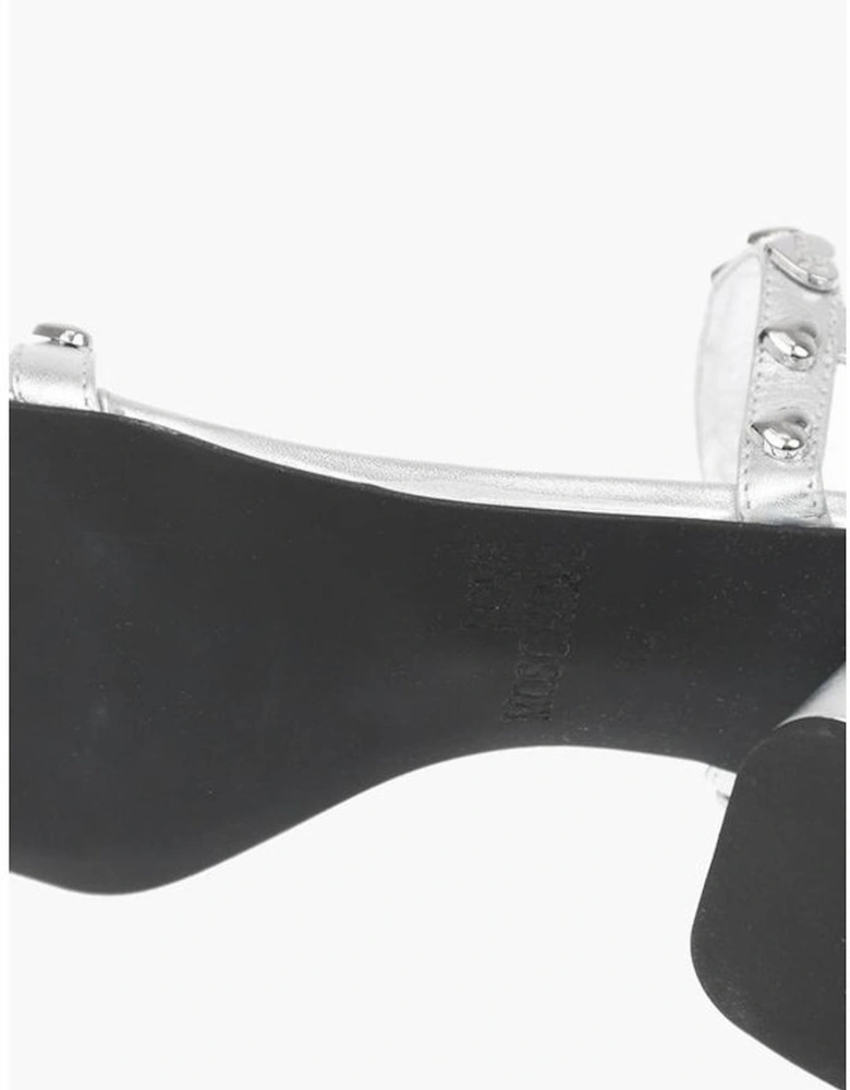 Studded Leather Peep Toe Heels Women - Silver Sandals