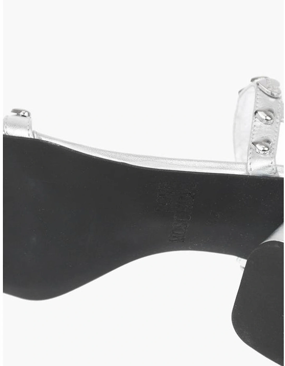 Studded Leather Peep Toe Heels Women - Silver Sandals
