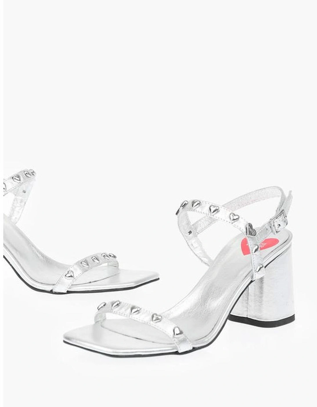 Studded Leather Peep Toe Heels Women - Silver Sandals, 6 of 5