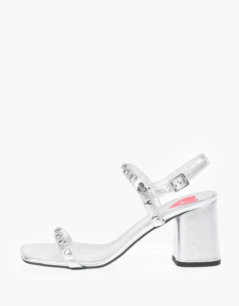 Studded Leather Peep Toe Heels Women - Silver Sandals