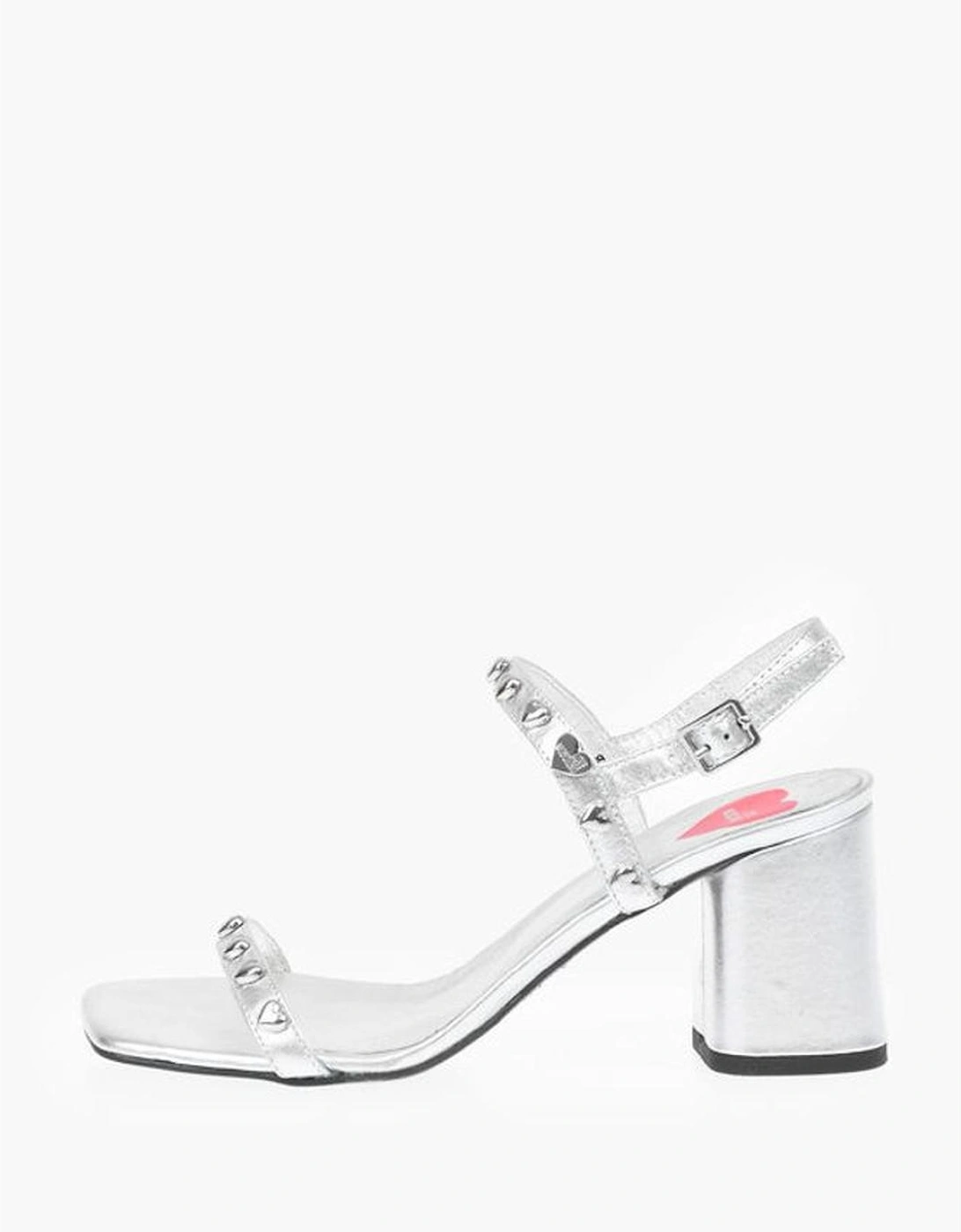 Studded Leather Peep Toe Heels Women - Silver Sandals