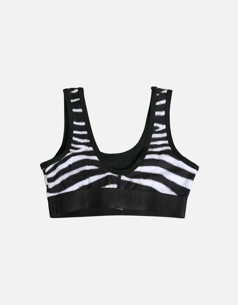 Zebra Print Sports Bra with Logo Detailing Women - Black And White