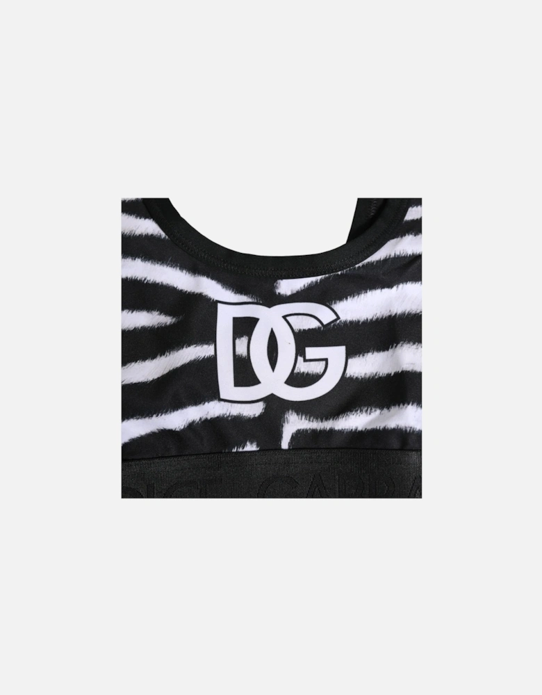 Zebra Print Sports Bra with Logo Detailing Women - Black And White