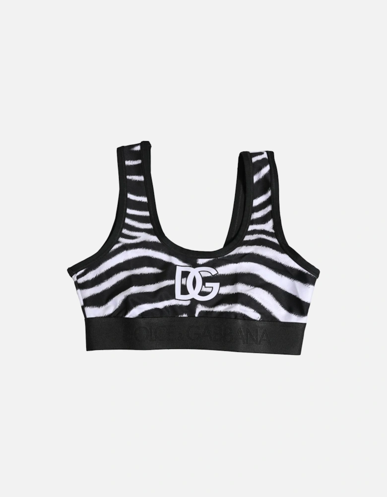Zebra Print Sports Bra with Logo Detailing Women - Black And White