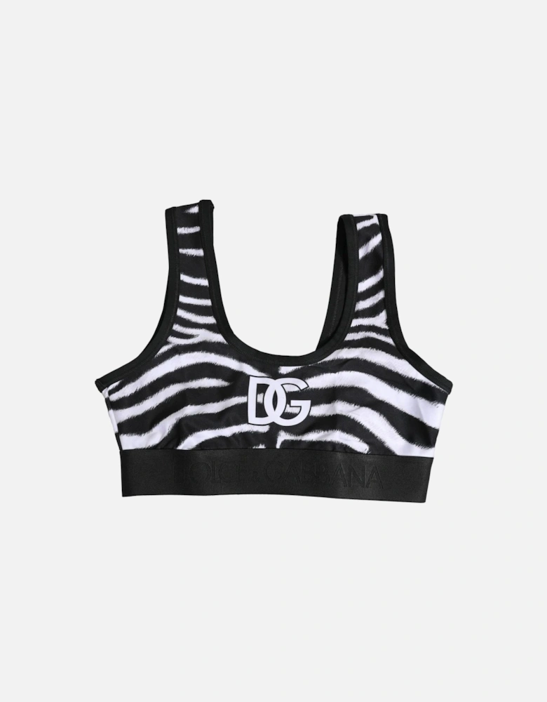 Zebra Print Sports Bra with Logo Detailing Women - Black And White