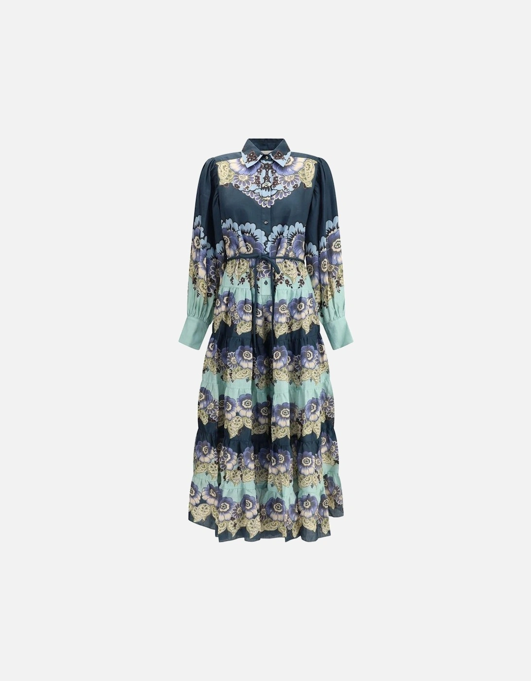 Floral Chemisier Dress with Flared Skirt Women - Blue Dresses, 4 of 3