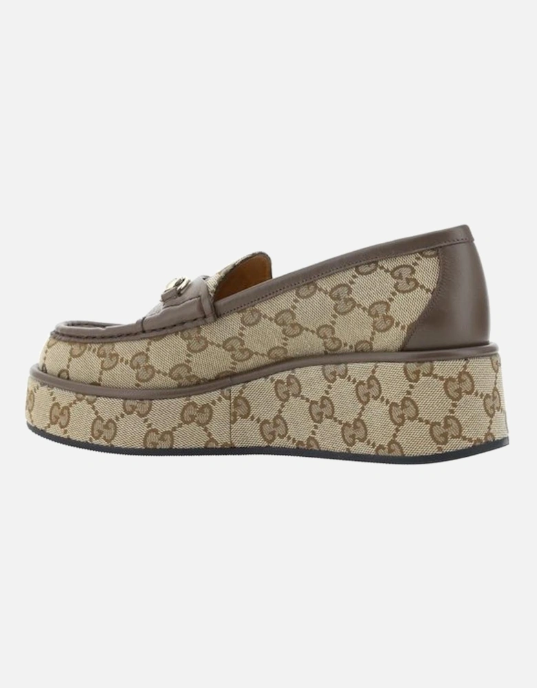 Horsebit GG Logo Leather Loafers Women - Brown Flat Shoes