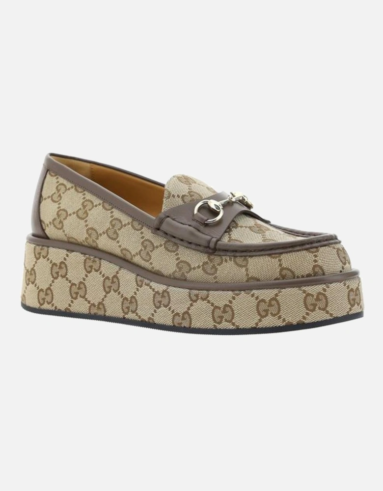 Horsebit GG Logo Leather Loafers Women - Brown Flat Shoes