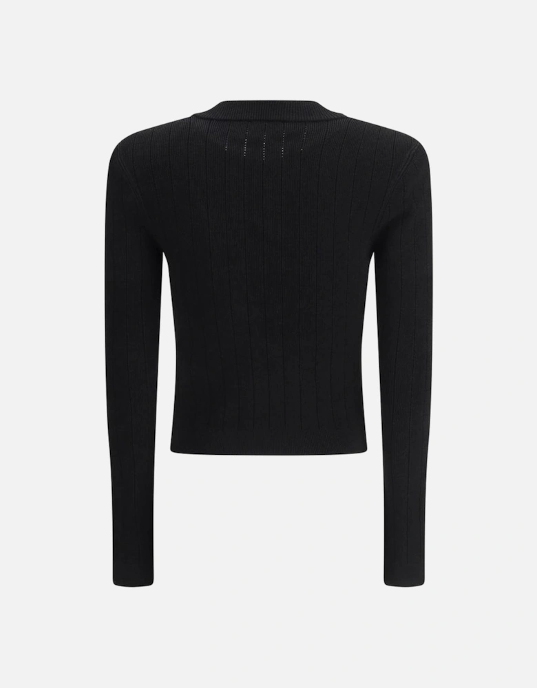 Cropped V-Neck Cardigan with Embossed Buttons Women - Black Sweaters
