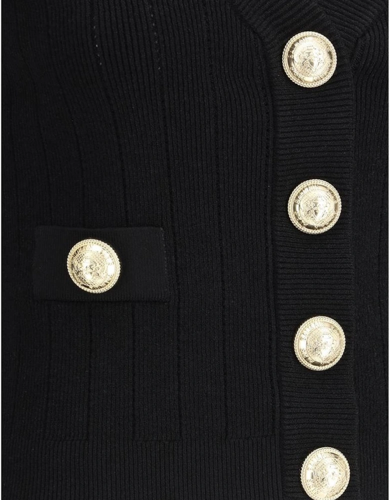 Cropped V-Neck Cardigan with Embossed Buttons Women - Black Sweaters