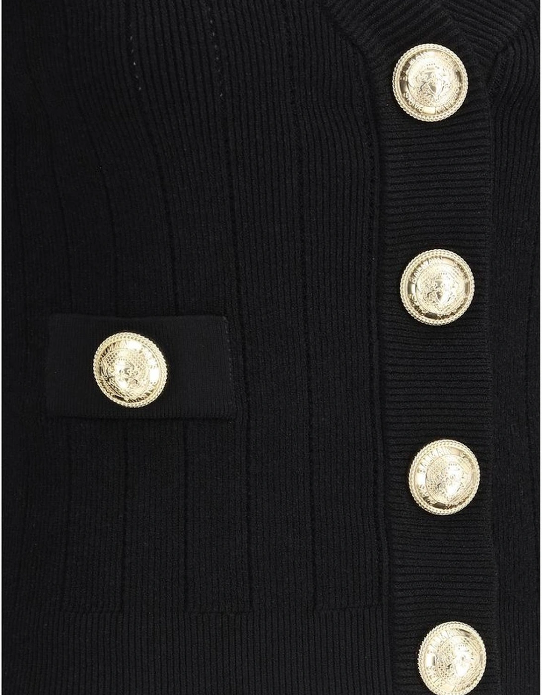 Cropped V-Neck Cardigan with Embossed Buttons Women - Black Sweaters