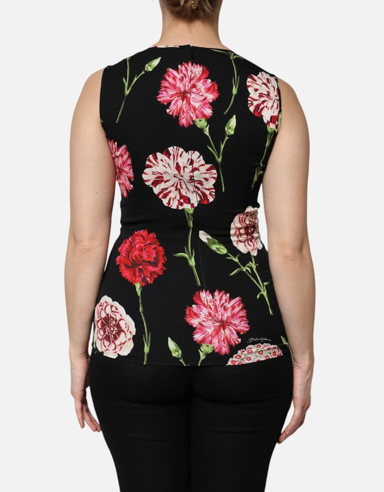 Sleeveless Floral Print Silk Top Women - Black T-Shirts