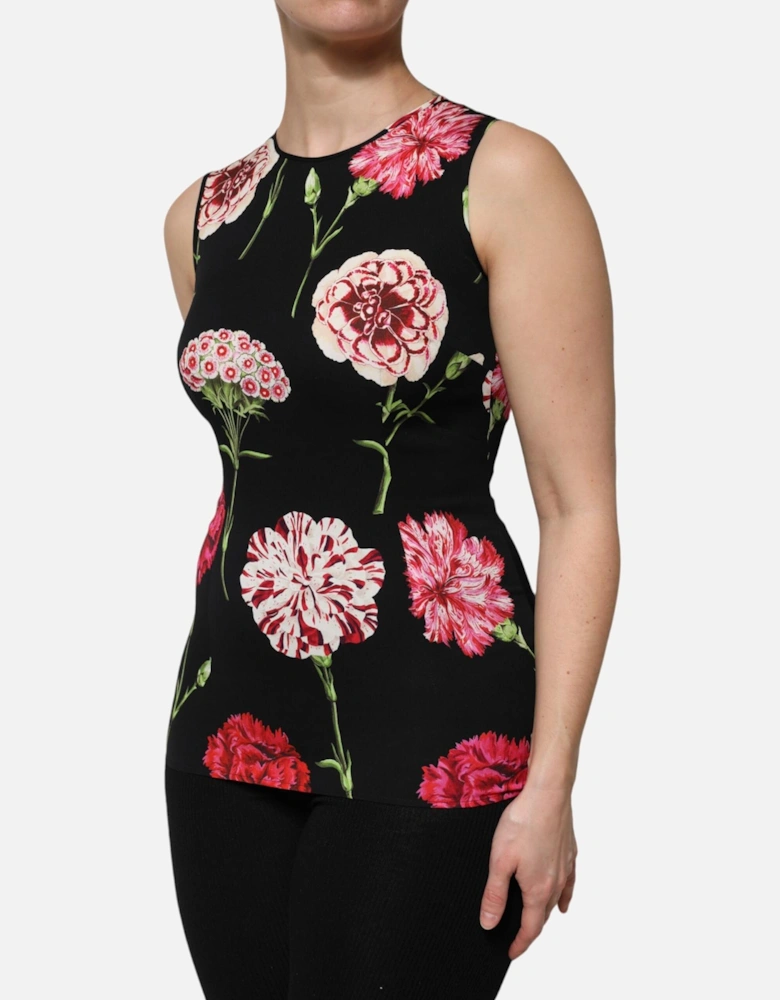 Sleeveless Floral Print Silk Top Women - Black T-Shirts