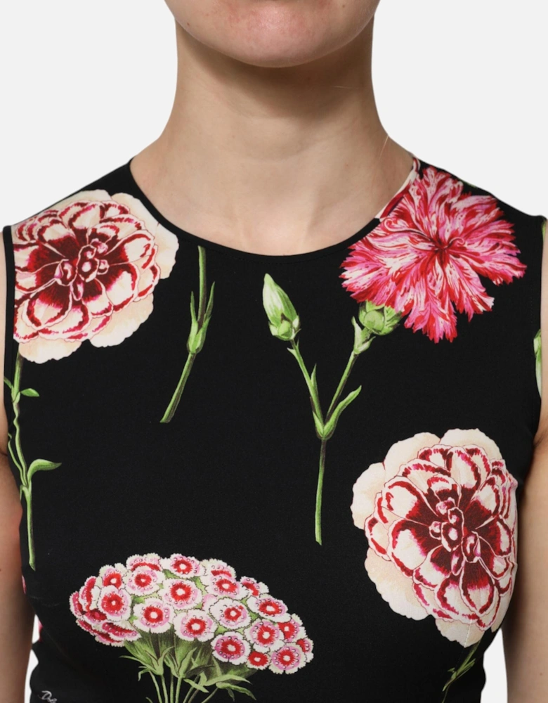 Sleeveless Floral Print Silk Top Women - Black T-Shirts