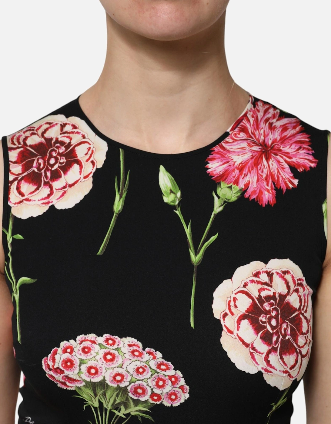 Sleeveless Floral Print Silk Top Women - Black T-Shirts