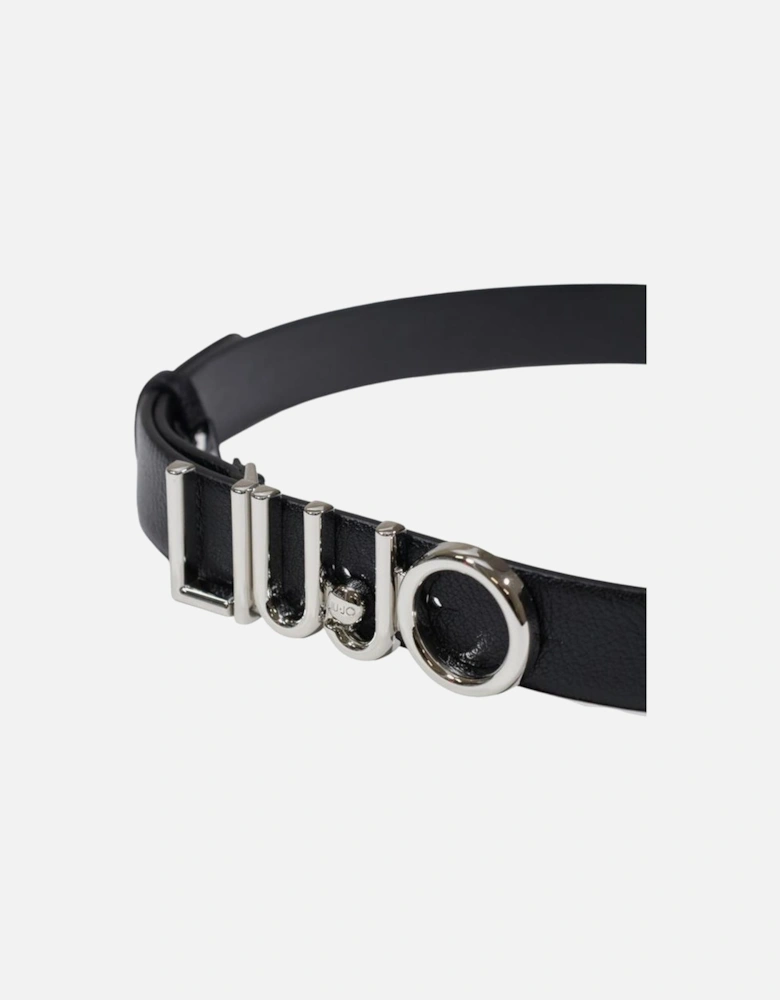 Eco-Leather Belt with Logo Closure Women - Black