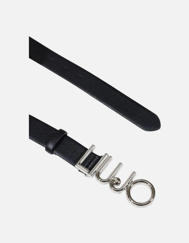 Eco-Leather Belt with Logo Closure Women - Black