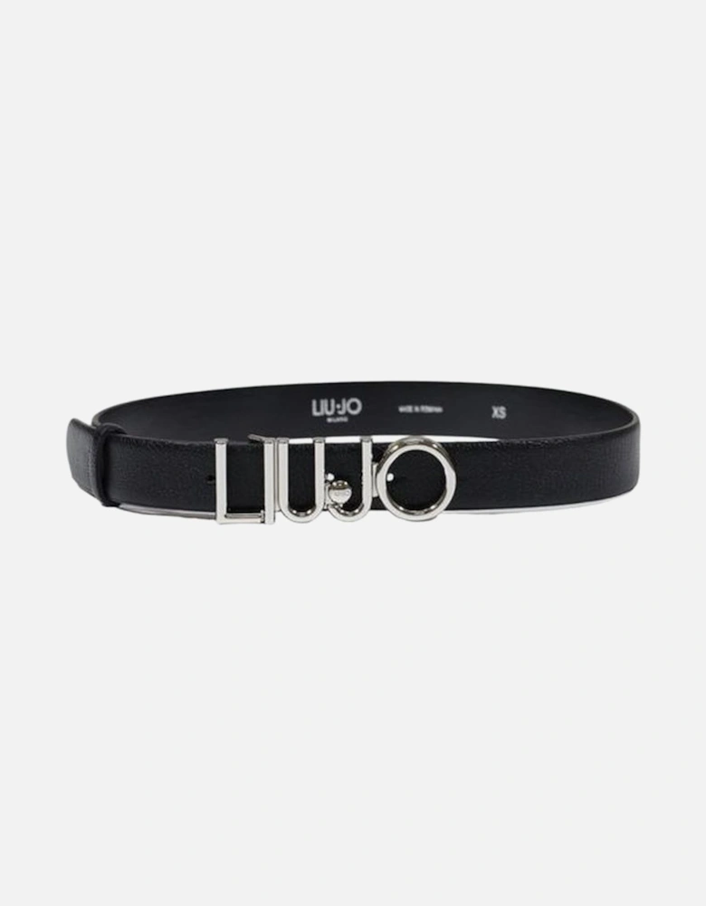 Eco-Leather Belt with Logo Closure Women - Black