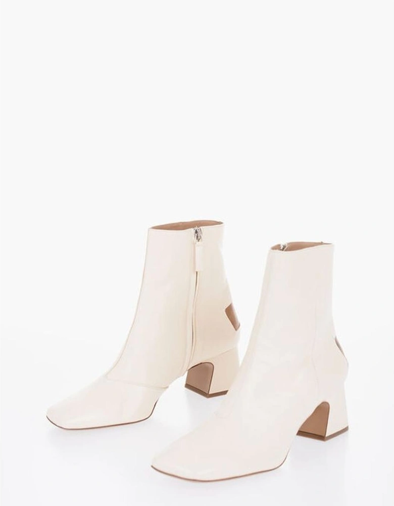 Square Heel Leather Sole Ankle Boots Women - Beige