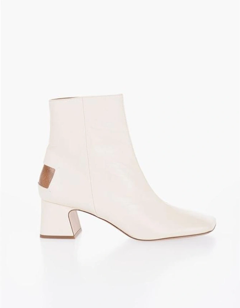 Square Heel Leather Sole Ankle Boots Women - Beige