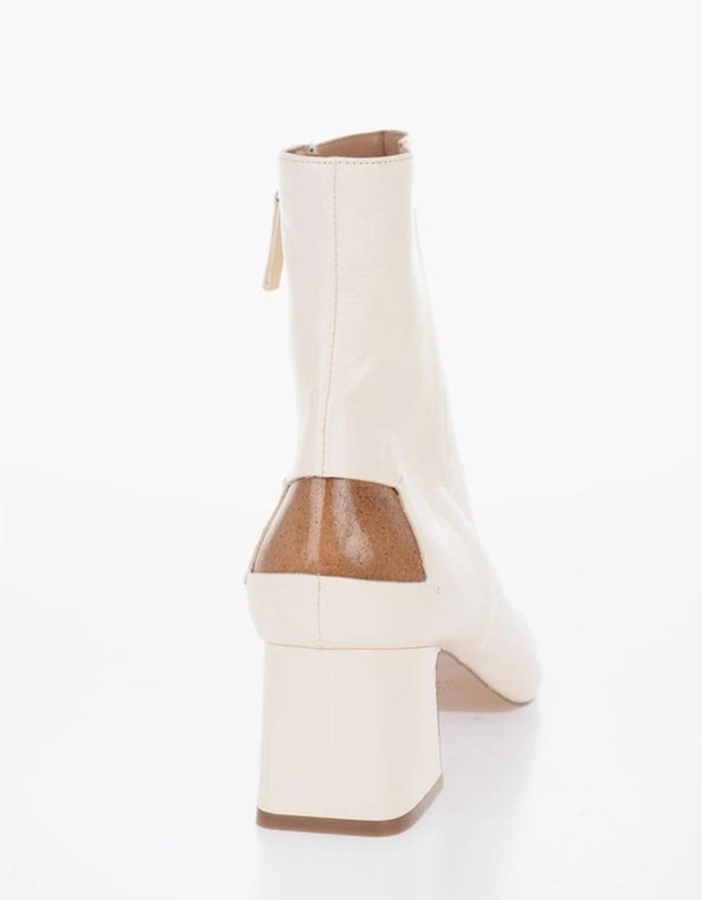 Square Heel Leather Sole Ankle Boots Women - Beige