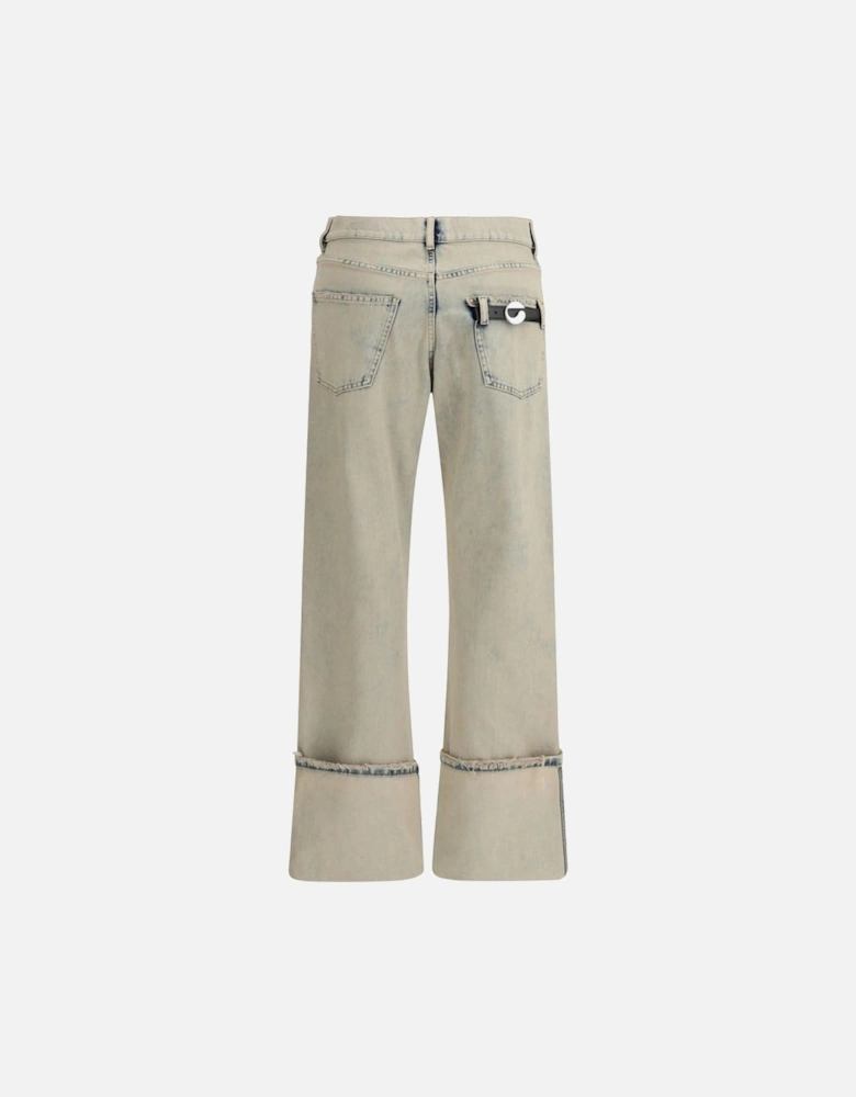Cuffed Boyfriend Jeans with Leather Logo Buckle Women - Gray Jeans
