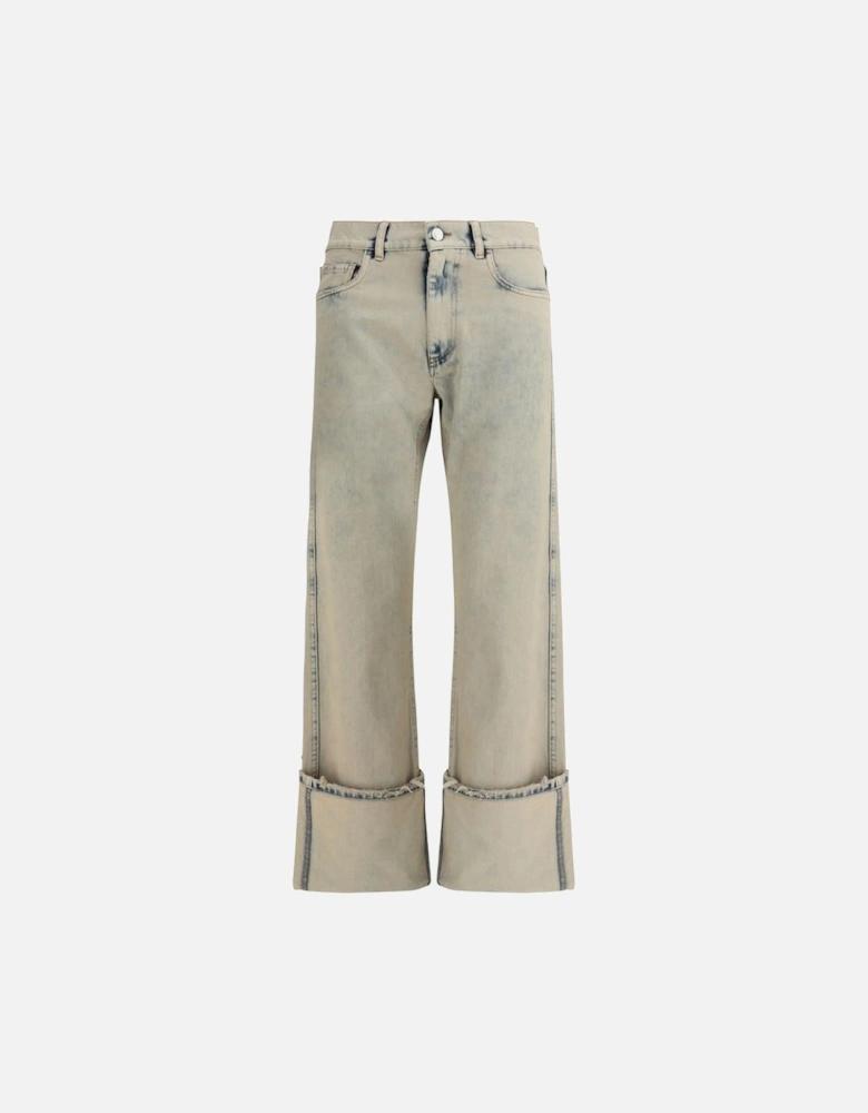 Cuffed Boyfriend Jeans with Leather Logo Buckle Women - Gray Jeans