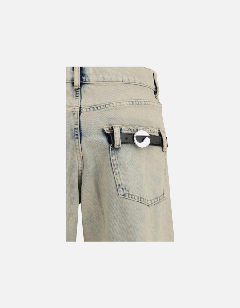 Cuffed Boyfriend Jeans with Leather Logo Buckle Women - Gray Jeans