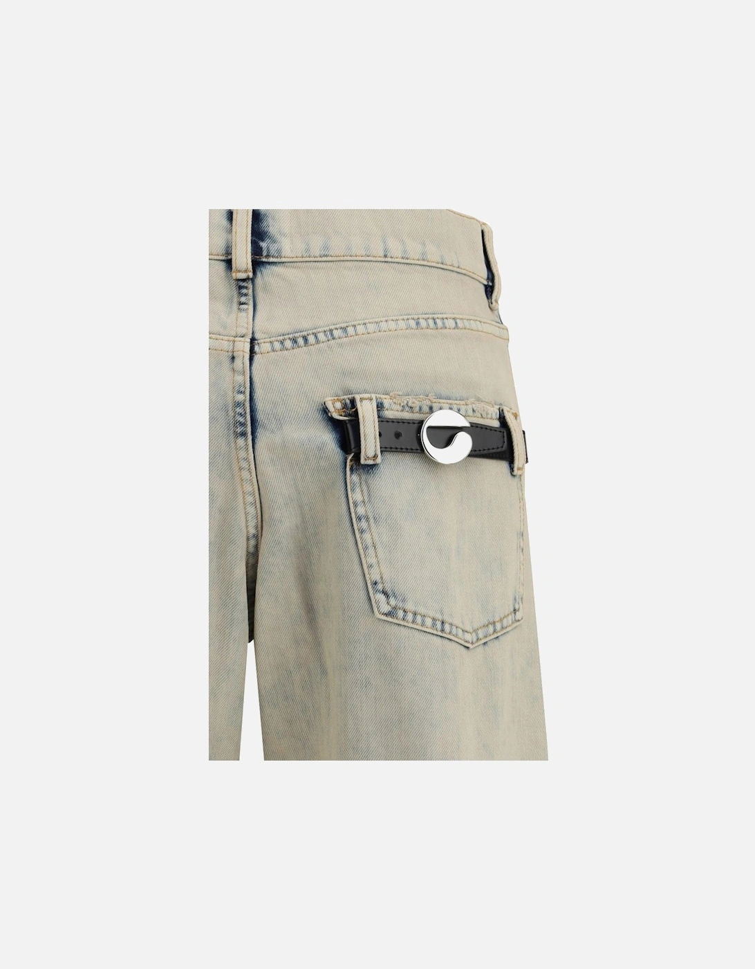 Cuffed Boyfriend Jeans with Leather Logo Buckle Women - Gray Jeans