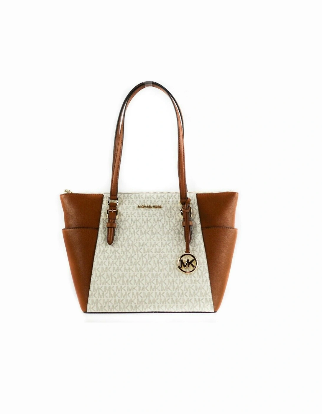 Signature Leather Large Top Zip Tote Handbag Women - Vanilla Tote Bags, 3 of 2
