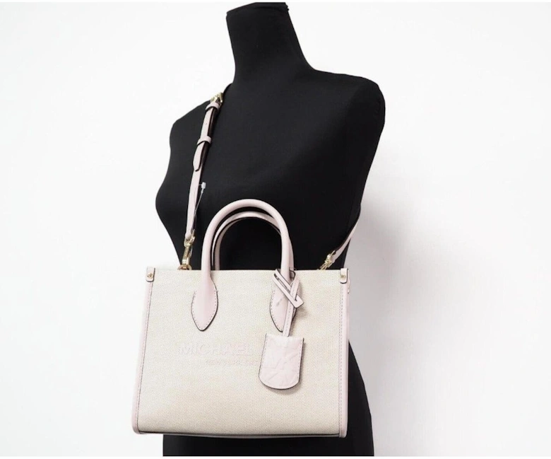 Canvas Shopper Crossbody Bag with Leather Trim Women - Powder Blush