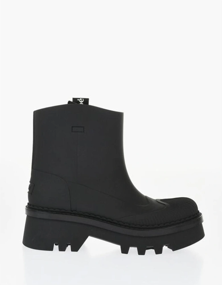 Round Toe Logo Rubber Sole Heels Women - Black Boots
