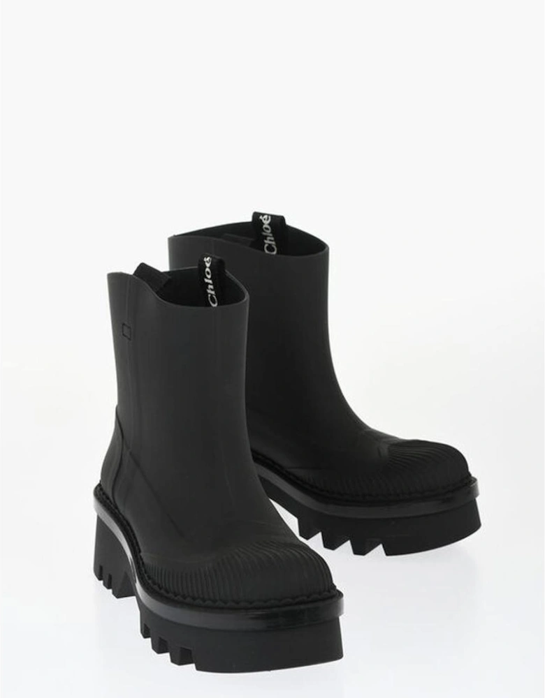 Round Toe Logo Rubber Sole Heels Women - Black Boots