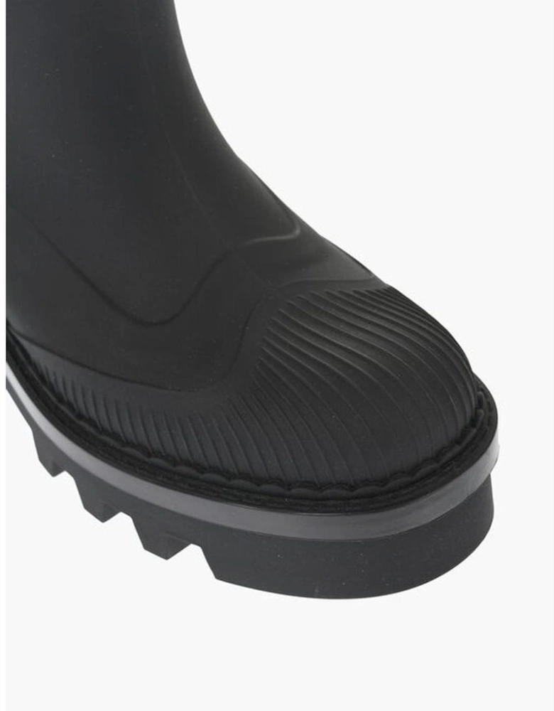 Round Toe Logo Rubber Sole Heels Women - Black Boots