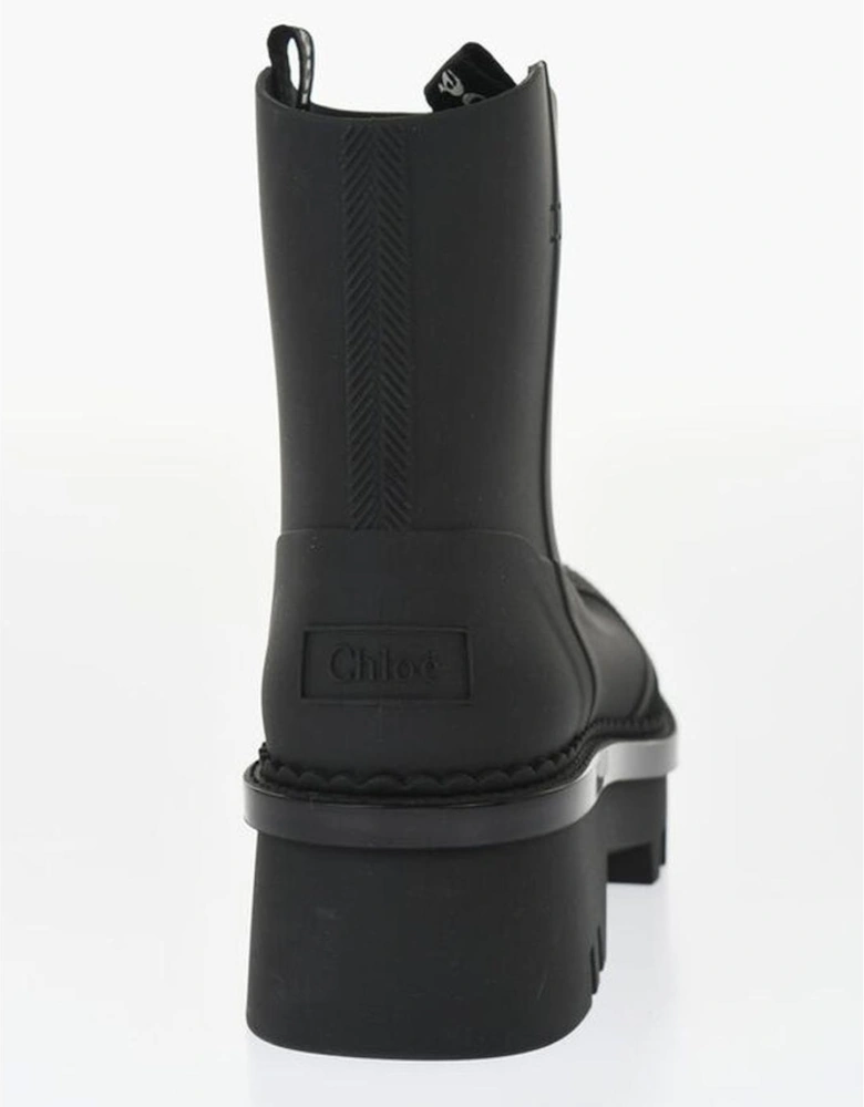 Round Toe Logo Rubber Sole Heels Women - Black Boots