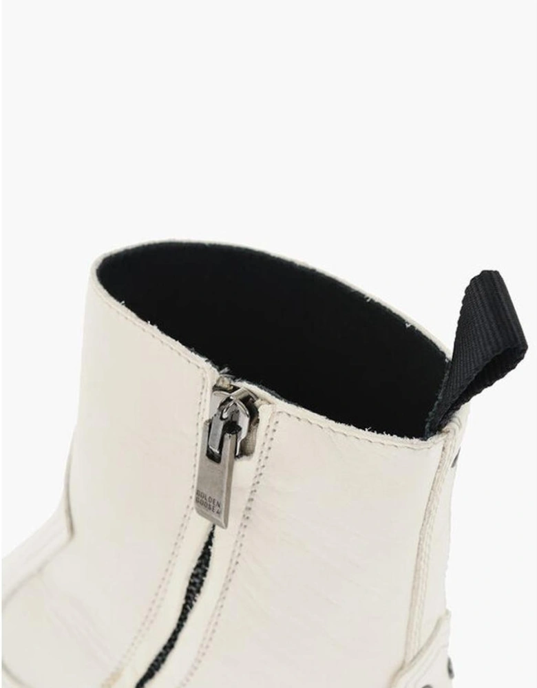 Leather Sole Narrow Toe Boots Women - White